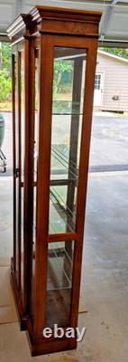 Pulaski Breakfront Lighted Curio Burled Wood 4 Glass Shelves 76t 42w 13d USA