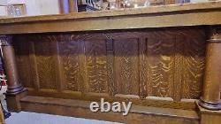 Quarter sawn oak back bar and front bar with carved victorian ladies head