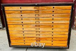 RARE 1940s WOOD & STEEL 56x40x40 12 DRAWER MAP FILE WATCH-VIDEO FREESHIPPING