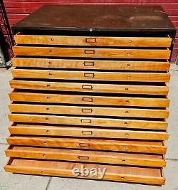 RARE 1940s WOOD & STEEL 56x40x40 12 DRAWER MAP FILE WATCH-VIDEO FREESHIPPING