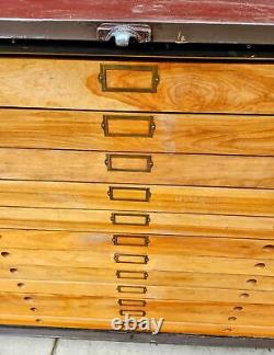 RARE 1940s WOOD & STEEL 56x40x40 12 DRAWER MAP FILE WATCH-VIDEO FREESHIPPING