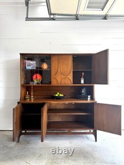 RARE STYLE-Broyhill Brasilia Two Piece Walnut Hutch China Cabinet Credenza