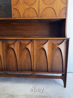 RARE STYLE-Broyhill Brasilia Two Piece Walnut Hutch China Cabinet Credenza
