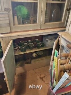 REAL Antique Primitive Farm House Cabinet Cupboard Old White Crackle Paint