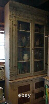 REAL Antique Primitive Farm House Cabinet Cupboard Old White Crackle Paint