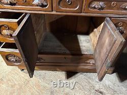 Rare 1860s Walnut Victorian 8 Drawer Marble Top Server Side Cabinet! Carved