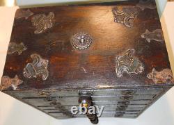 Rare Antique Asian 8 Drawer Wood Spice Organizer Cabinet 13 1/2 Inches High