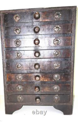 Rare Antique Asian 8 Drawer Wood Spice Organizer Cabinet 13 1/2 Inches High