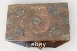 Rare Antique Hindu Eight Drawer Cabinet Wood Metal Accents Carved Round Handles