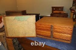 Rare Antique Vintage c. 1900 Oak 12 Drawer Railroad Lines Map Case Cabinet NICE