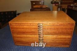 Rare Antique Vintage c. 1900 Oak 12 Drawer Railroad Lines Map Case Cabinet NICE