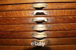 Rare Antique Vintage c. 1900 Oak 12 Drawer Railroad Lines Map Case Cabinet NICE