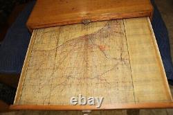 Rare Antique Vintage c. 1900 Oak 12 Drawer Railroad Lines Map Case Cabinet NICE