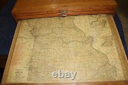 Rare Antique Vintage c. 1900 Oak 12 Drawer Railroad Lines Map Case Cabinet NICE