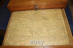 Rare Antique Vintage c. 1900 Oak 12 Drawer Railroad Lines Map Case Cabinet NICE