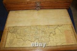 Rare Antique Vintage c. 1900 Oak 12 Drawer Railroad Lines Map Case Cabinet NICE