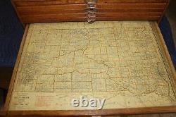 Rare Antique Vintage c. 1900 Oak 12 Drawer Railroad Lines Map Case Cabinet NICE