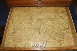 Rare Antique Vintage c. 1900 Oak 12 Drawer Railroad Lines Map Case Cabinet NICE