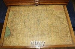 Rare Antique Vintage c. 1900 Oak 12 Drawer Railroad Lines Map Case Cabinet NICE