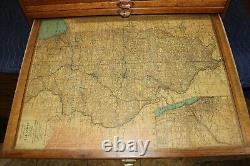 Rare Antique Vintage c. 1900 Oak 12 Drawer Railroad Lines Map Case Cabinet NICE