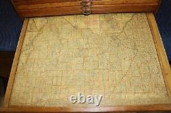 Rare Antique Vintage c. 1900 Oak 12 Drawer Railroad Lines Map Case Cabinet NICE