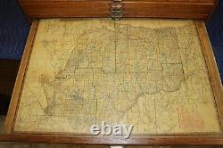 Rare Antique Vintage c. 1900 Oak 12 Drawer Railroad Lines Map Case Cabinet NICE