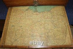 Rare Antique Vintage c. 1900 Oak 12 Drawer Railroad Lines Map Case Cabinet NICE