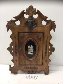 Rare Carved Wood Medicine Hanging Cabinet Depicting Goethe-Schiller Monument