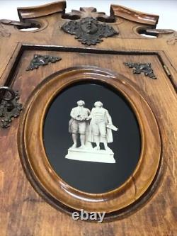 Rare Carved Wood Medicine Hanging Cabinet Depicting Goethe-Schiller Monument