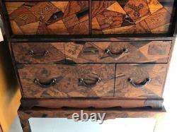 Rare Japanese Marquetry Cabinet with Drawers on Stand