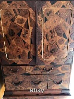 Rare Japanese Marquetry Cabinet with Drawers on Stand