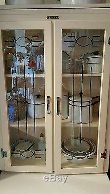 Rare Junior Hoosier Cabinet Glass Front Doors, bread drawer, Enamel Top Sellers