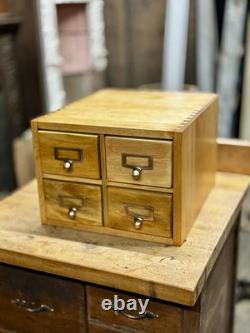 Rare Vintage 4 Drawer Wooden Card Catalog File Cabinet Library Maple Dovetailed