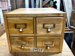 Rare Vintage 4 Drawer Wooden Card Catalog File Cabinet Library Maple Dovetailed