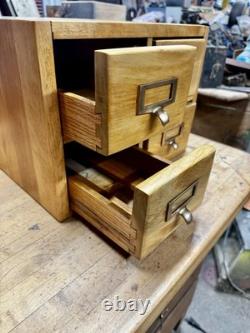 Rare Vintage 4 Drawer Wooden Card Catalog File Cabinet Library Maple Dovetailed