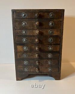 Rare Vintage Hindu 8 Drawer Wood Jewelry Organizer Cabinet w Metal Accents EUC