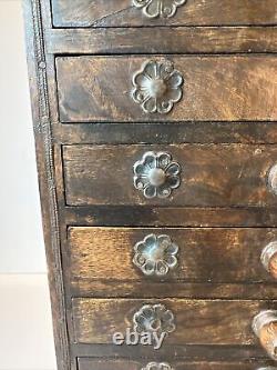 Rare Vintage Hindu 8 Drawer Wood Jewelry Organizer Cabinet w Metal Accents EUC