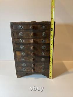 Rare Vintage Hindu 8 Drawer Wood Jewelry Organizer Cabinet w Metal Accents EUC