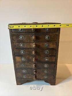 Rare Vintage Hindu 8 Drawer Wood Jewelry Organizer Cabinet w Metal Accents EUC