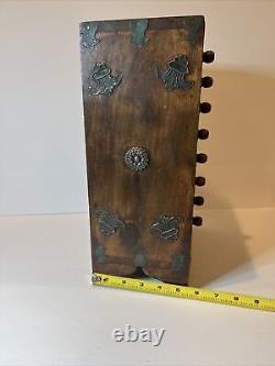 Rare Vintage Hindu 8 Drawer Wood Jewelry Organizer Cabinet w Metal Accents EUC