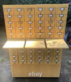 Rare Vintage Wood Library Card Catalog Cabinet 60 Drawers with3 Pull Out Shelves