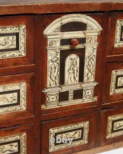 Rare and Important Antique 17th Century Spanish Baroque Bone Inlaid Table Cabine