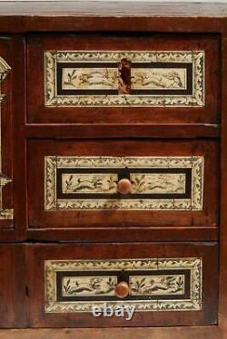 Rare and Important Antique 17th Century Spanish Baroque Bone Inlaid Table Cabine