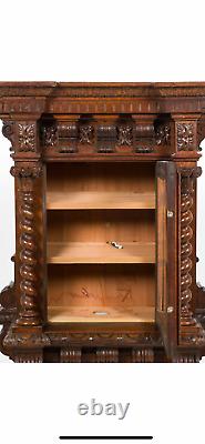 Rare freemasons masonic victorian oak display cabinet heavily carved 1 of a kind