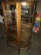 Real Nice Solid Oak Curved Glass Antique China Cabinet With Mirrored Back