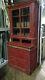 Red Farmhouse Antique Primitive Early Large Old Stepback Cupboard Cabinet