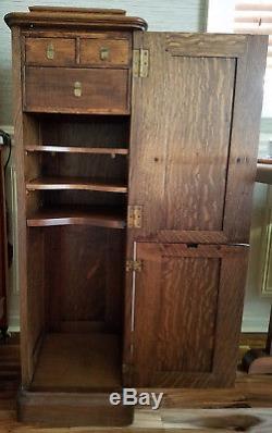 Refinished Antique Quartersawn Oak File Barber Shop Cabinet Ornate Plant Stand