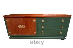 Restored, MCM, Asian inspired credenza. Solid wood base & brass hardware