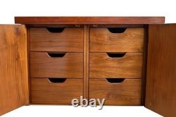 Restored, MCM, Asian inspired credenza. Solid wood base & brass hardware