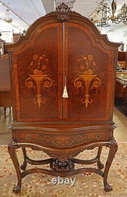 Rockford Burled Walnut Satinwood Inlaid Louis XV Style Liquor China Cabinet